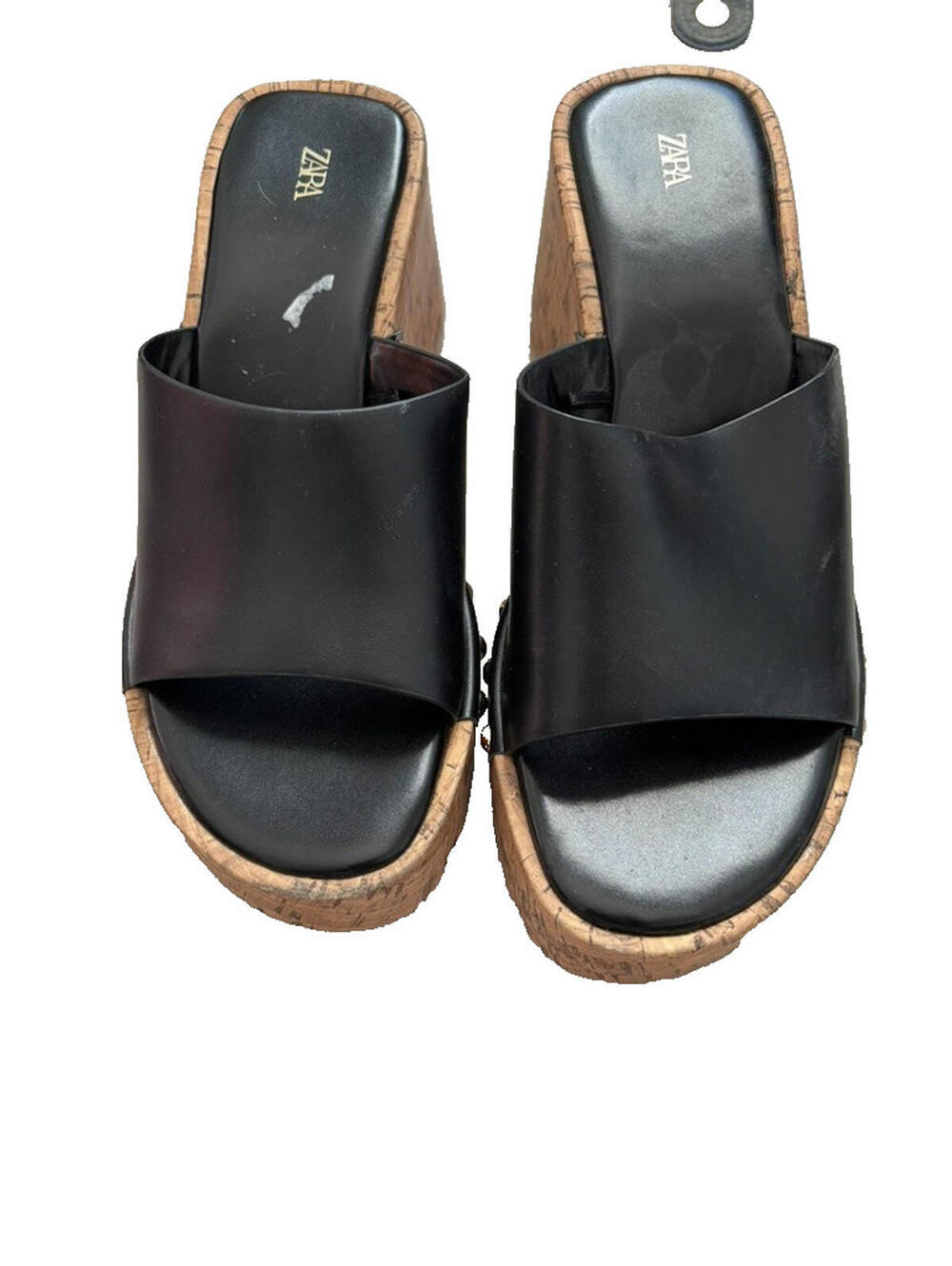 Zara‎ black cork wedge sandals sz 39 or sz 8 open toes new w/o box